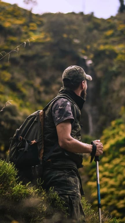 Man hiking through scrub